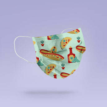 Washable and Reusable Sombrero, Taco and Hot Sauce Mexican Themed Mask - Cute Face Mask -  Mask Cover - Funny Masks