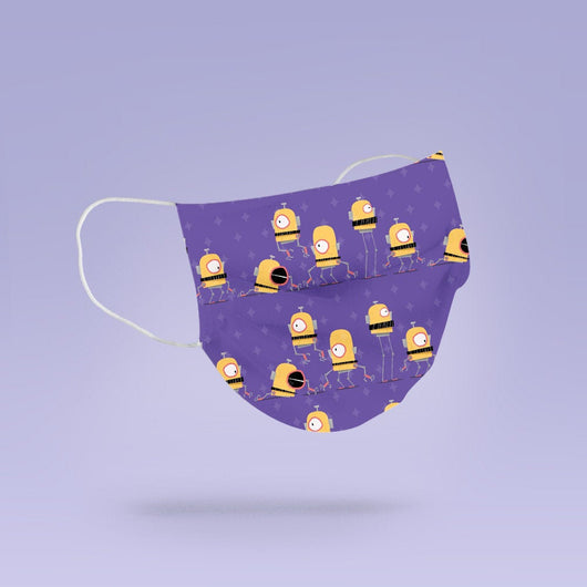 REUSABLE FACE MASK - Soft, Cloth, Washable, Re-Usable, Yellow Robot Face Mask - Adult Mouth Cover - Face Mask - Robot Mask