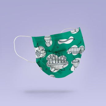REUSABLE FACE MASK - Soft, Cloth, Green Kwanza Pattern Washable, Re-Usable -  Kwanza Print Face Mask