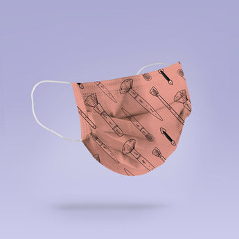 REUSABLE FACE MASK - Soft, Cloth, Pink Makeup Brushes Washable, Re-Usable -  Makeup Print Face Mask