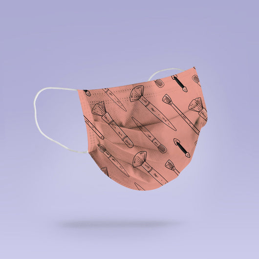 REUSABLE FACE MASK - Soft, Cloth, Pink Makeup Brushes Washable, Re-Usable -  Makeup Print Face Mask