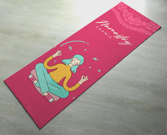 Namastay Cosmic Yogi Yoga Mat - Fitness Mat - Pink Color Cute Yogi - Non-Slip Yoga Mat