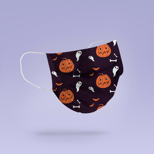 Washable and Reusable Purple Pumpkin and Ghost Halloween Face Mask Emoji Mouth Mask - Halloween Cloth Face Mask -  Mask Cover - Funny Masks