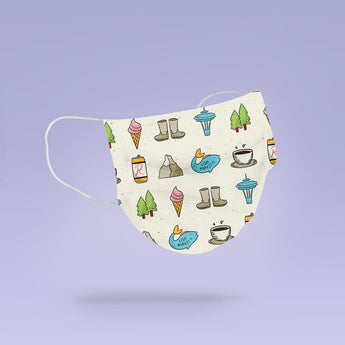 Washable and Reusable Seattle Space Needle, Coffee Pike Place Market, Mount Rainer Face Mask - Cute Face Mask -  Mask Cover - Funny Masks