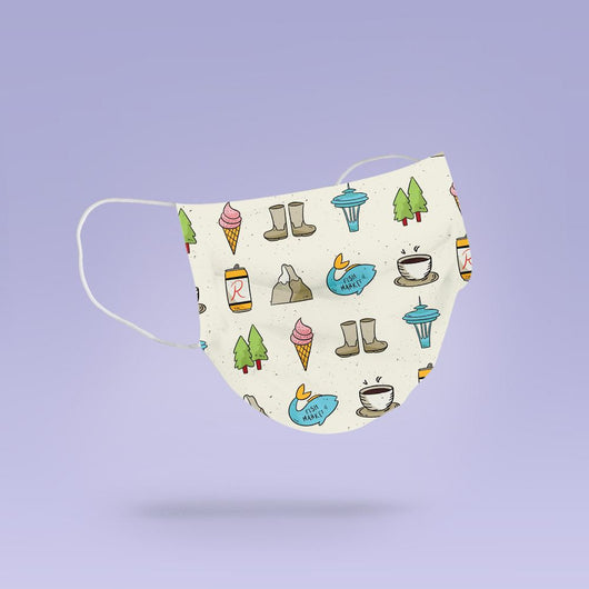 Washable and Reusable Seattle Space Needle, Coffee Pike Place Market, Mount Rainer Face Mask - Cute Face Mask -  Mask Cover - Funny Masks