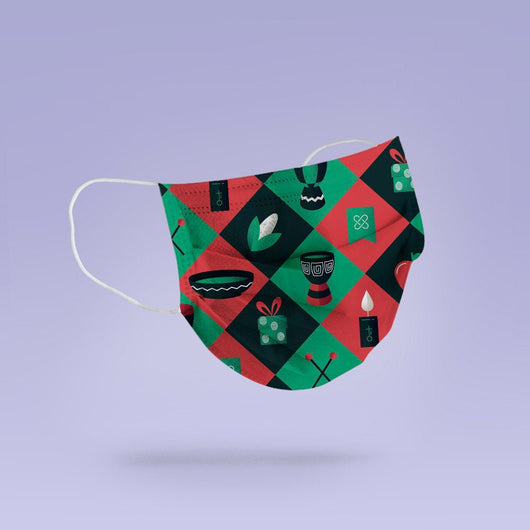 REUSABLE FACE MASK - Soft, Cloth, Colorful Kwanza Face Mask Design, Washable, Re-Usable - Adult Mouth Cover -  Kwanza Face Mask