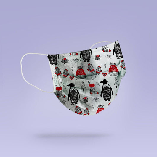 REUSABLE FACE MASK - Soft, Cloth, Penguin Christmas Face Mask Design, Washable, Re-Usable - Irish Face Mask