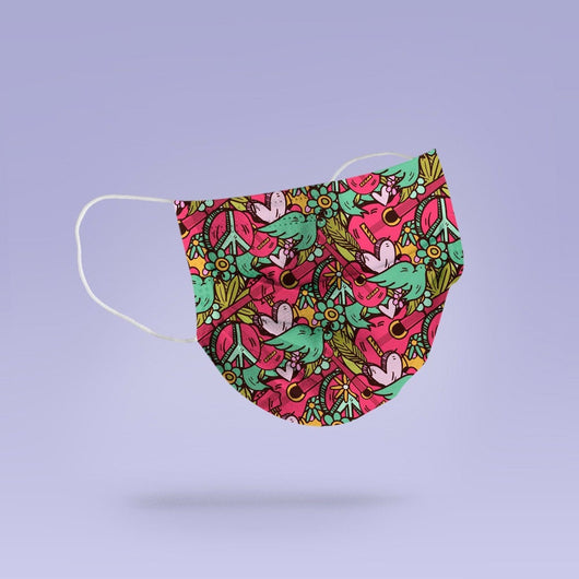 REUSABLE FACE MASK - Soft, Cloth, Hippy Retro 70's Themed Mask Design, Washable, Re-Usable - Hippy Face Mask