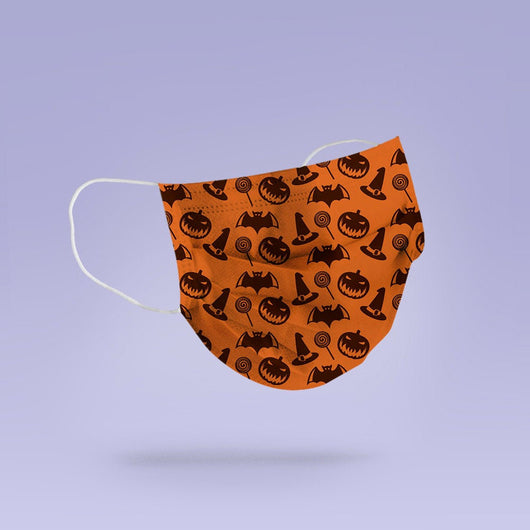 Washable & Reusable Orange Evil Pumpkin Mask Cover - Spooky Halloween Face Mask  -  Goth Face Mask Cover