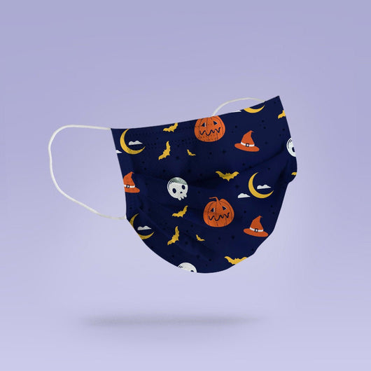Washable & Reusable Blue Bat and Pumpkin Mask Cover - Spooky Halloween Face Mask  -  Goth Face Mask Cover
