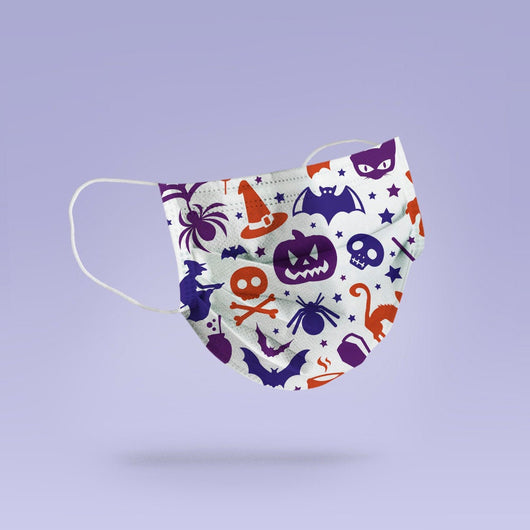 Washable & Reusable Spooky Halloween Skulls and Pumpkins Mask Cover - Spooky Halloween Face Mask  -  Goth Face Mask Cover