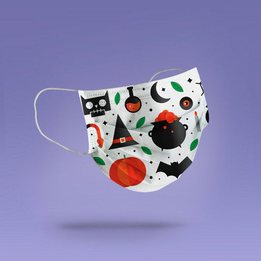 Washable & Reusable Caldron and Witch - Scary Pumpkin Halloween Face Mask  -  Goth Face Mask Cover