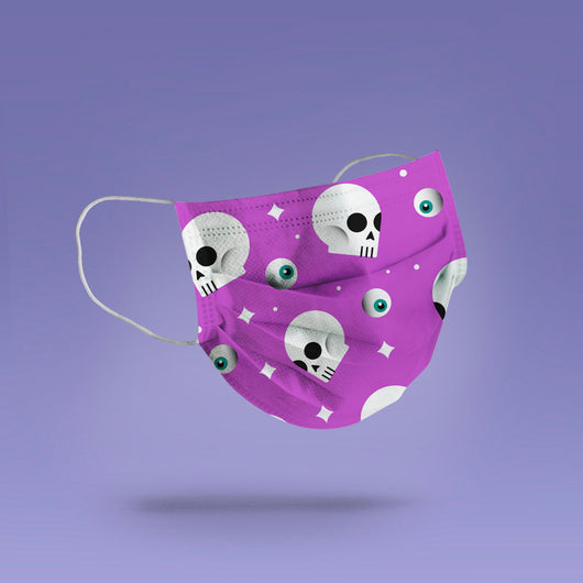 Washable & Reusable Purple Cool Skull Mask Cover - Skull Halloween Face Mask  -  Goth Face Mask Cover