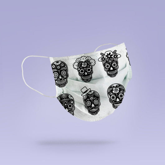 Washable & Reusable Black Sugar Skull Face Mask - Skull Halloween Face Mask  -  Goth Face Mask Cover