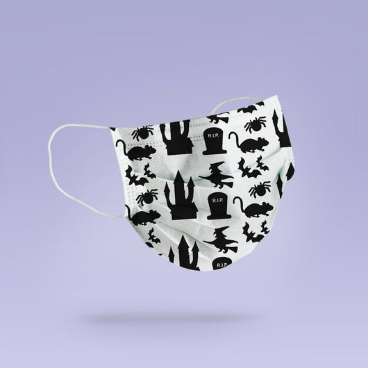 Washable & Reusable Witch, Rat and Tombstone Face Mask Cover - Cute Halloween Face Mask  - Halloween Goth Face Mask Cover