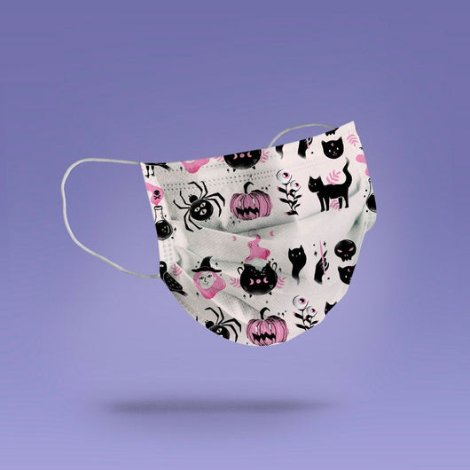 Washable & Reusable Pink Witch Mask Cover - Spooky Halloween Face Mask  -  Goth Face Mask Cover