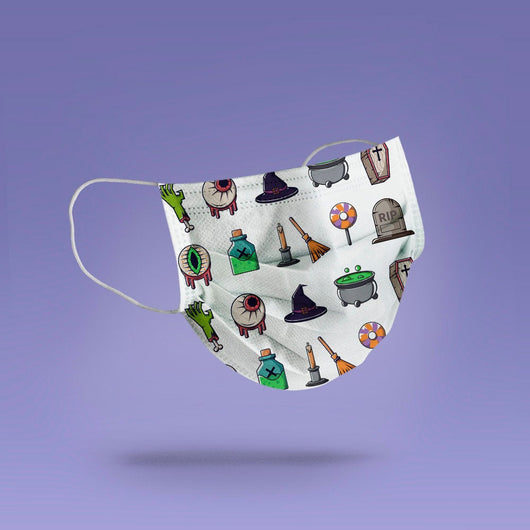 Washable & Reusable Spooky Caldron and Eyeball Face Mask Cover - Spooky Halloween Face Mask  -  Goth Face Mask Cover