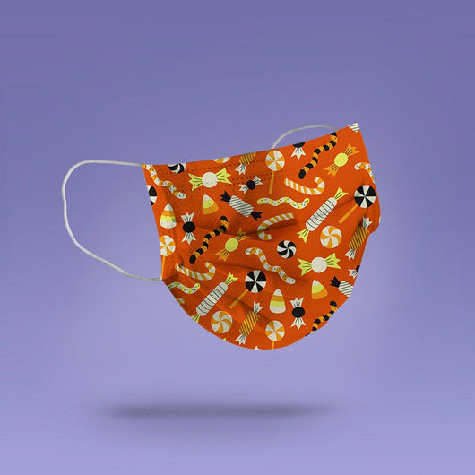 Washable & Reusable Orange Halloween Candy and Candy Corn Mask Cover - Spooky Ghost Halloween Face Mask  -  Goth Face Mask Cover