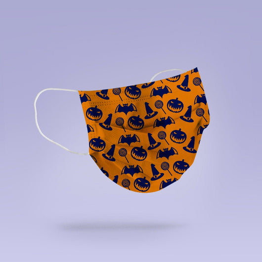 Washable & Reusable Orange Bat and Pumpkin Face Mask - Bat Halloween Face Mask  -  Goth Face Mask Cover
